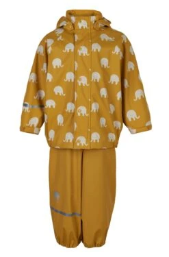 CeLaVi Regenanzug Maisgelb Mit Weissen Elefanten Set Regenhose + Regenjacke