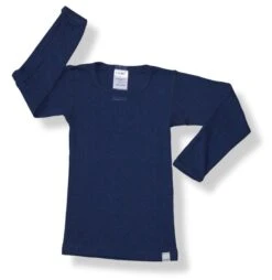 Celavi Kinder Unterhemd Dunkelblau Langarm Merino Schurwolle Ökotex100