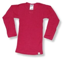 Celavi Wollshirt Pink Geringelt Langarmshirt Merino Schurwolle