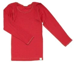 Celavi Kinder Unterhemd Korallen Rot Langarm Merino Schurwolle Ökotex100