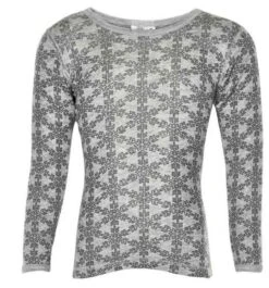 Celavi Langarmshirt Grau Melange Schneeflocke Unterhemd Wolle