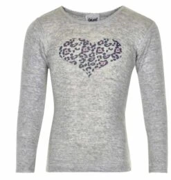 Celavi Langarmshirt Grau Melange Herz Unterhemd Wolle