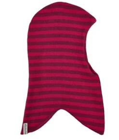 Minymo Mädchen Schlupfmütze Wolle MAT60 Red Plum Blockstreifen