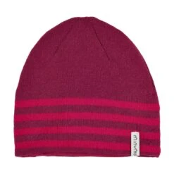 Minymo Mädchen Wintermütze Wolle Red Plum Mit Blockstreifen LAS61