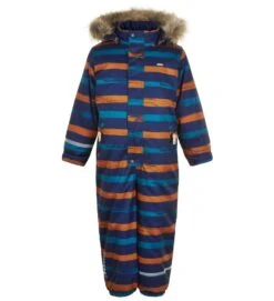 Minymo Kinder Schneeanzug Blockstreifen Kürbis Navy Skianzug