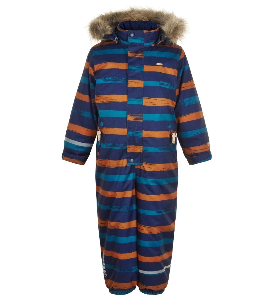Minymo Kinder Schneeanzug Blockstreifen Kürbis Navy Skianzug 1 Minymo Kinder Schneeanzug Blockstreifen Kürbis Navy Skianzug