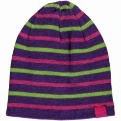 Celavi Wintermütze Kinder Strickmütze Dark Purple Pink Gestreift